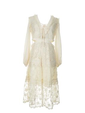 Alexis for Target Lace Midi Maxi Dress Cream Cutout Puff Sleeve V Neck Limited